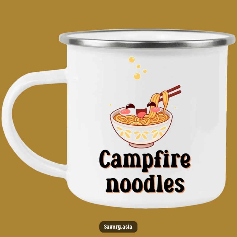 Funny Ramen Slurp Camping Mug - Excited Bowl Character Outdoor Noodle Gift
