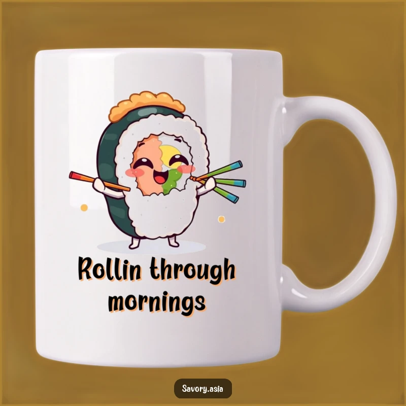 Funny Sushi Juggling Mug - Giggling Roll Character with Chopsticks Funny Gift