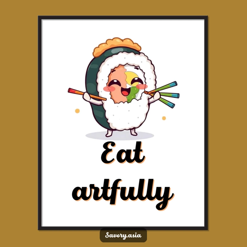 Funny Sushi Juggling Digital Art Print - Giggling Roll Character Wall Decor Gift