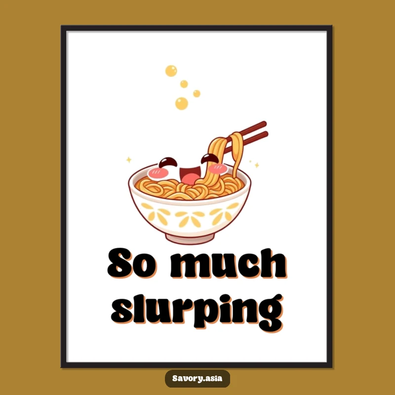 Funny Ramen Slurp Digital Art Print - Excited Bowl Character Wall Decor Gift