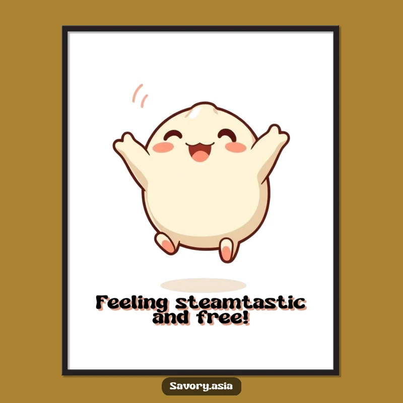 Free Printable Wall Art: Adorable Leaping Dumpling, Funny Downloadable Kitchen Decor