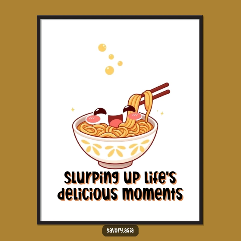 Free Printable Wall Art: Smiling Ramen Slurping Noodles, Fun Downloadable Foodie Decor