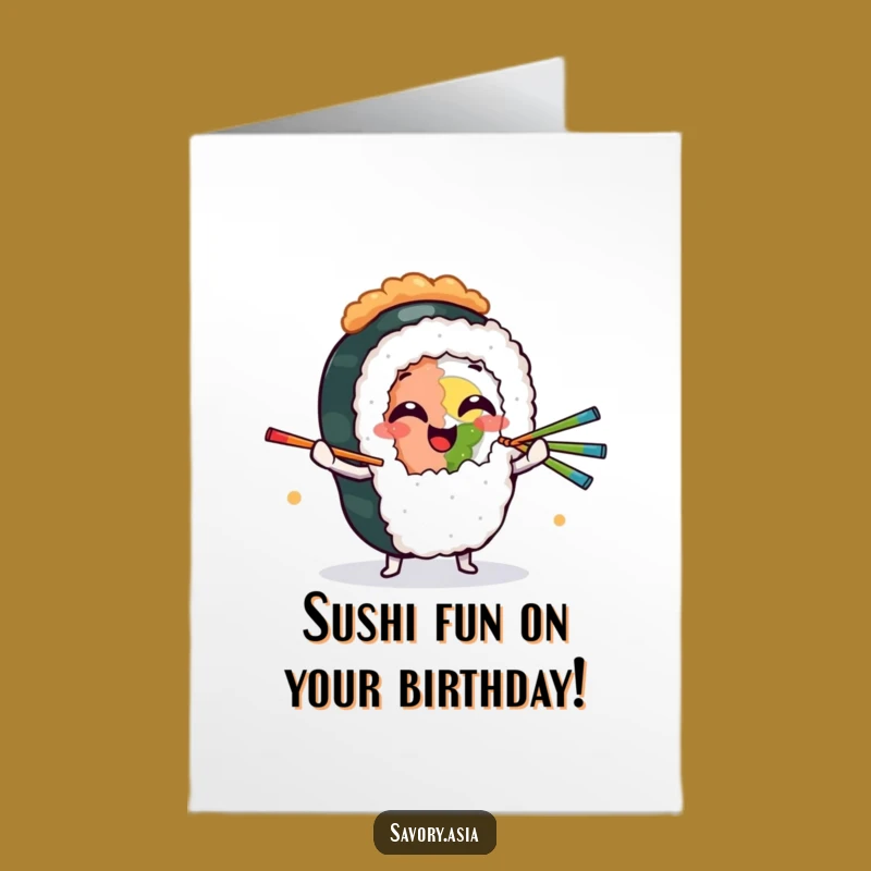 Free Printable Birthday Card: Giggling Sushi Juggling Chopsticks, Fun Downloadable Foodie Humor