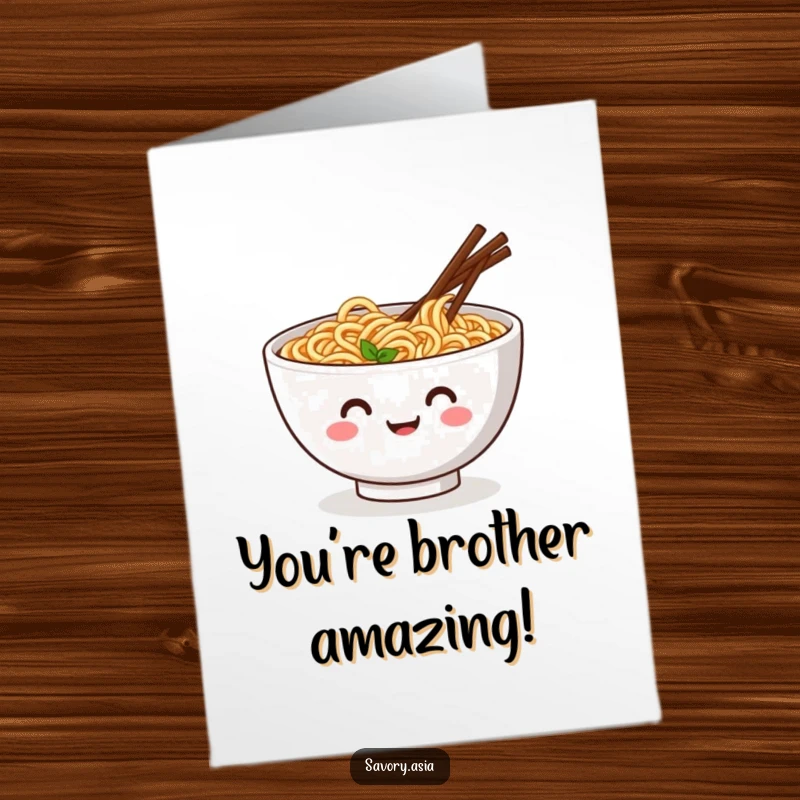 Funny free printable congratulations card: a smiling ramen bowl with wiggling chopsticks performs a celebratory dance, cheering on success.