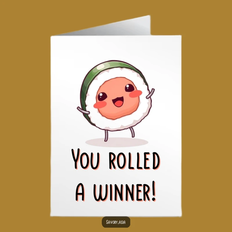 Free Printable Congrats Card: Sushi's Winning Cartwheel, Humorous Downloadable Achievement Gift