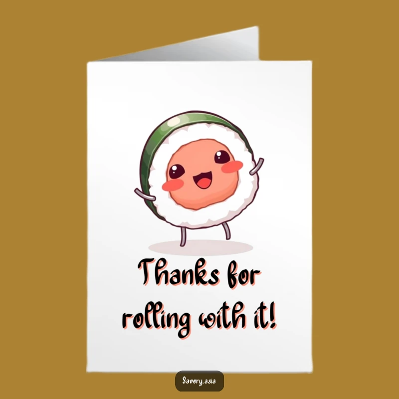 Free Printable Thank You Card: Sushi's Grateful Cartwheel, Humorous Downloadable Appreciation