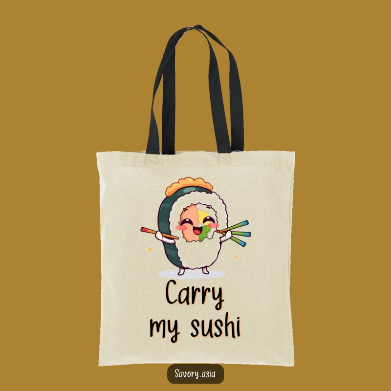 Funny Sushi Juggling Tote Bag - Giggling Roll Character Foodie Carry-All Gift